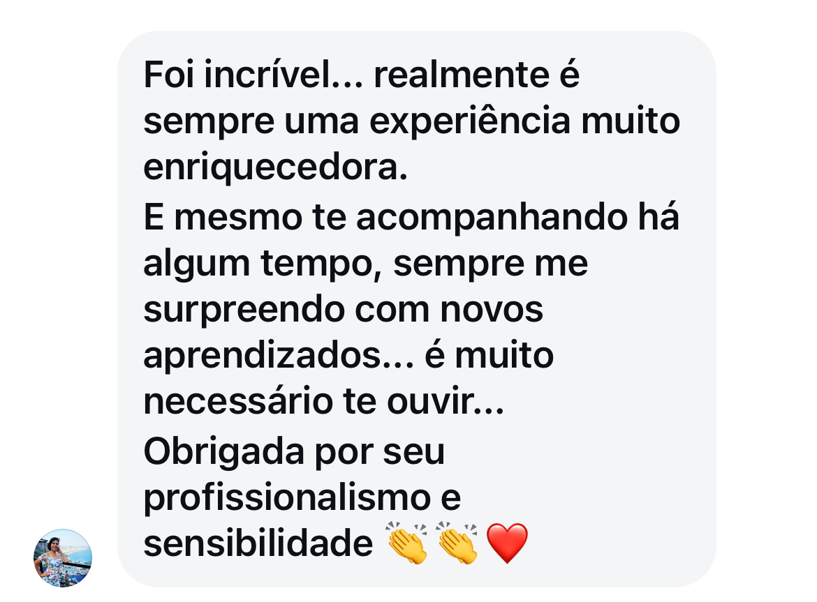 Depoimento sobre leveza e alívio emocional após a experiência