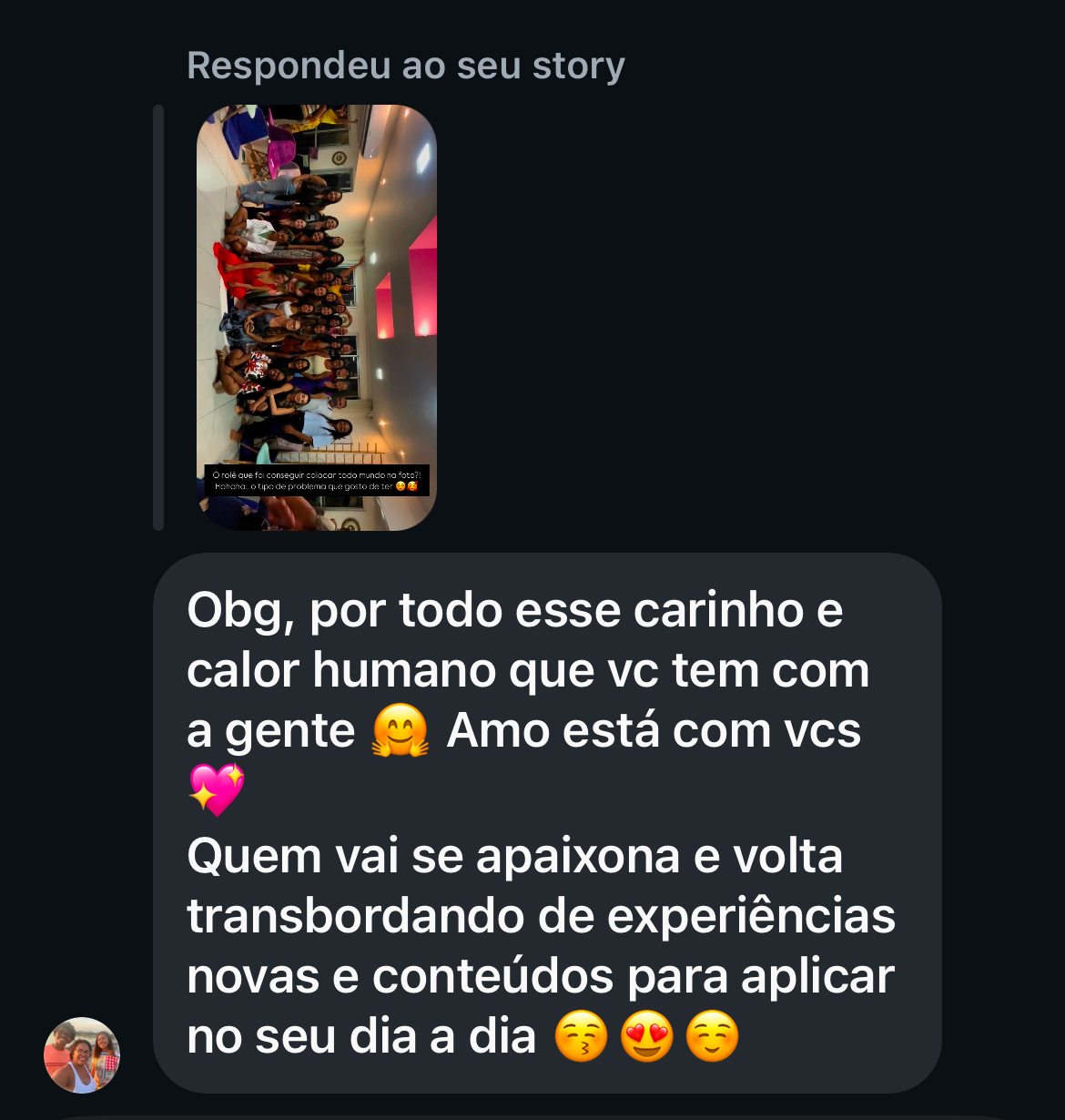 Depoimento de aluna sobre o carinho e o acolhimento da vivência